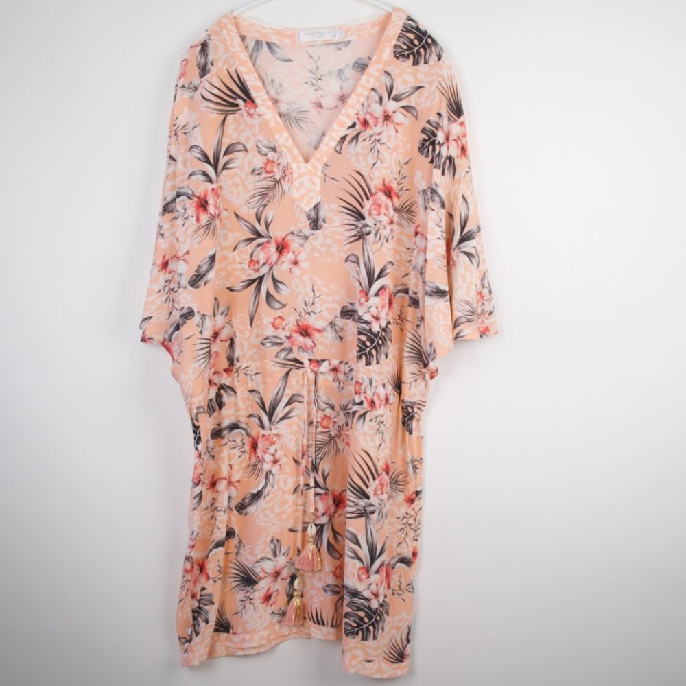 Seafolly Waist Tie Kaftan | Peach Hibiscus | Size M